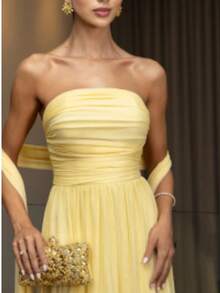 Long Dress With Cape For Wedding, Evening, Or Graduation. - Yellow - View 3