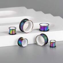 2件装彩虹渐变耳扩，316L不锈钢低过敏性耳塞耳扩，多种尺寸（6mm-20mm）可选 - 圓 - 查看 5