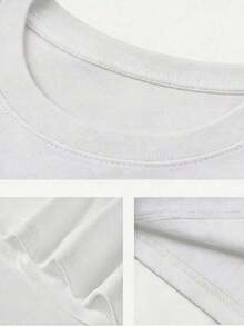 Unisex Casual T-Shirt For Women, Spring/Summer, New With Letter And Fruit Print, Round Neck, Short Sleeve, Versatile And Fashionable, Essential Garment For Daily Wear And Vacations, Classic Thick Cotton Graphic Print T-Shirt, Casual Short Sleeve Top For Women, 100% Cotton, Durable - 白色 - 查看 5