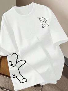 Women's Casual T-Shirt With Cartoon Bear Print, Round Neck And Short Sleeve - 白色 2 - 查看 1