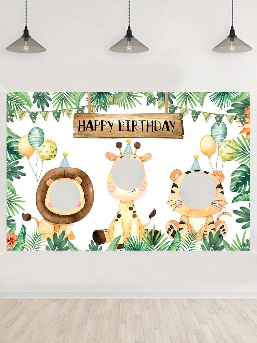 1件生日快樂照片背景布,生日派對背景布,叢林動物圖案背景裝飾,攝影道具,生日背景,生日派對裝飾,生日派對用品,性別揭曉裝飾,嬰兒洗禮,新娘洗禮,家居裝飾,房間裝飾,生日派對禮物 - 叢林動物 - 查看 1