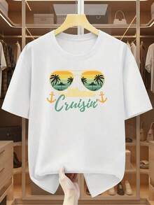 Camiseta de Verano 2026 de Algodón Puro, Camisetas Hombre 100% Algodón, Camiseta de Cuello Redondo con Estampado de Gafas de Sol, Palmeras y la Palabra "Cruisin" en Estilo Vintage.Camiseta cómoda y casual de manga corta para verano - Estilo vintage urbano unisex, holgada, de algodón, con cuello redondo. - Blanco - Ver 7