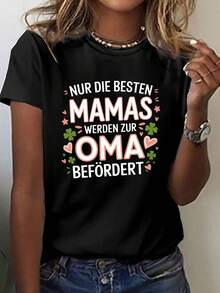 Camiseta con estampado "MAMAS Their Only the Best Mums", manga corta, cuello redondo, top casual para verano y primavera, ropa de mujer - Negro - Ver 1