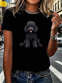 Camiseta de mujer, camiseta deportiva casual con estampado de hurón, mangas cortas, ajuste cómodo, adecuada para uso diario y actividades al aire libre. - Negro - Ver 1