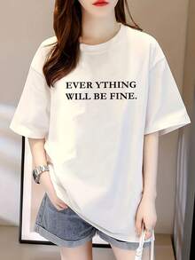 Camiseta de manga corta pura para mujer, top holgado y - Blanco - Ver 1