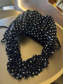2026 New Korean & Japanese Style INS Versatile Pleated Polka Dot Ruffle Drawstring Dumpling Bag, Suitable For Commuting, School, And Casual Outings - Black - View 7