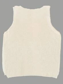 2pcs/Set Solid Color Round Neck Semi-Sheer Minimalist Casual Loose Knit Vest Vacation Beach Summer - Apricot Color - View 5