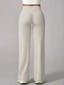 2026 TimeOff 1 pieza Pantalones deportivos de mujer minimalistas con cintura elástica, estampado de letras, pierna recta y ancha, efecto levantador V-Shape, primavera - Albaricoque - Ver 10