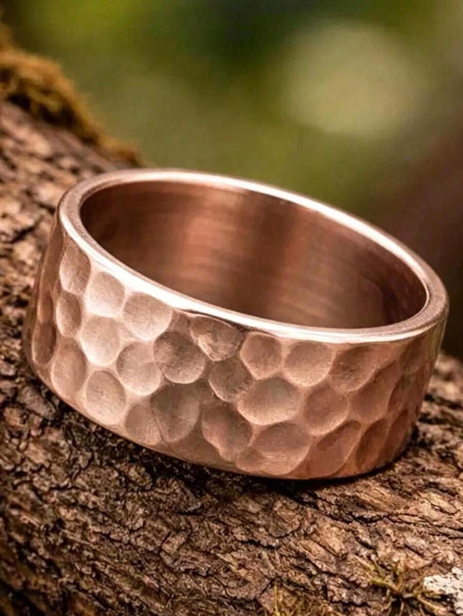 Cincin Geometris Lingkaran Bertekstur Minimalis, Hadiah Perhiasan untuk Pesta Hari Valentine, Unisex - Mawar - View 1