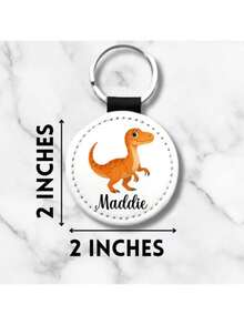 Customized Dinosaur Keychain For Kids, Personalized Name Engraving, PU Leather Material Key Ring, Cute Cartoon Backpack Charm, Back To School - Multicolor - View 6