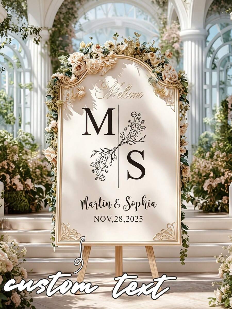 Customized Wedding Mirror Stickers Decor - Romantic Party, Customized Name And Date, Removable Waterproof Glossy Stickers Suitable For Acrylic Mirror Board Wedding Ceremony Decoration