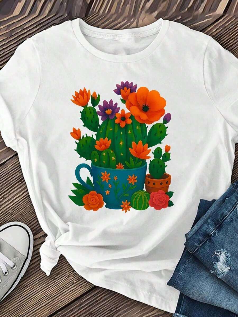 Camiseta de Mujer Estilo Coreano con Diseño de Arte Asiático de Tinta - Camiseta Blanca de Cuello Redondo y Manga Corta con Diseño de Rostro Geométrico y Onda Coreana (Hallyu), Top Casual de Elasticidad Media para Todas las Temporadas, Lavable a Máquina, Moda Coreana Minimalista - Blanco - Ver 1