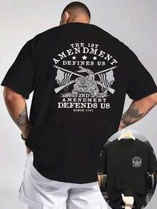 Regalo [Camiseta Deportiva] Camiseta para Hombre con Estampado Patriótico de Bandera Americana y Serpiente - "La 1ª Enmienda Nos Define, la 2ª Nos Defiende" - Tejido de Punto Gris Claro, Camiseta Casual Transpirable de Verano para Actividades al Aire Libre, Ropa con Bandera Americana, Camiseta de Ajuste Cómodo, Accesorios con Bandera Americana, Diseño Gráfico Atrevido, Construcción Duradera, Camiseta de Manga Corta, Ropa Patriótica, Camiseta de Impacto, Material Suave, Camiseta Estampada, para Uso Diario, Camiseta Relajada de Talla Grande - Negro - Ver 7