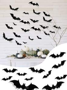60 piezas/Set Decoración de Halloween Murciélagos 3D de PVC Negro - Pegatinas de Pared de Terror - Opción Ideal para Celebración de Halloween y Artículos Únicos - Multicolor - Ver 1
