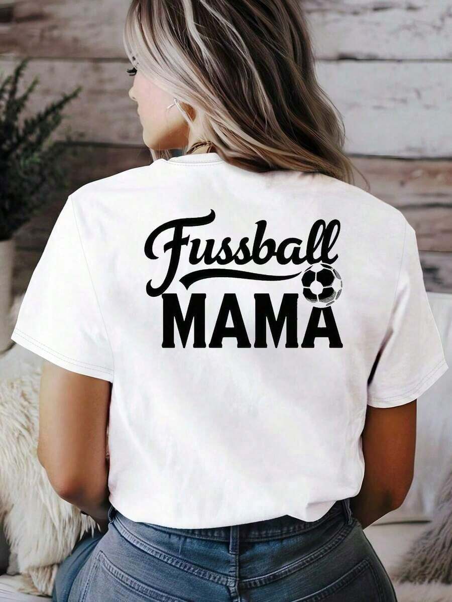 Camiseta de F ￺ tbol para Mujeres - Estampado Trasero "Fussball Mama" con Colores de la Bandera Alemana - Manga Corta Casual para Mam£s de F ￺ tbol, Conjuntos de D ￭ a de Partido y Ropa casual - Blanco - Ver 1