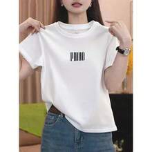 Camiseta básica de manga corta de algodón puro con cuello redondo para mujer, blusa blanca moderna y versátil, camiseta básica para primavera, verano, otoño e invierno, cómoda y holgada, camiseta a la moda. - Blanco - Ver 6