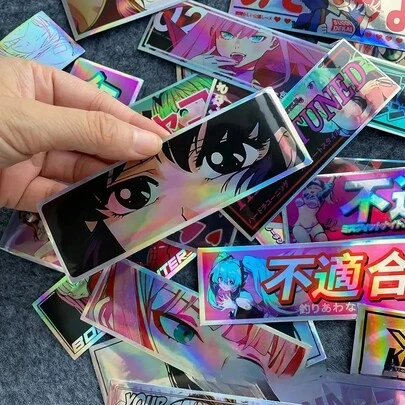 Nhãn dán Holographic Laser Anime JDM, Phù hợp cho Máy tính bảng, Điện thoại, Trang trí nhãn dán sáng tạo, Scrapbooking, Nhãn dán DIY, Nhãn dán Planner, Nhãn dán trang trí, Nghệ thuật nhãn dán