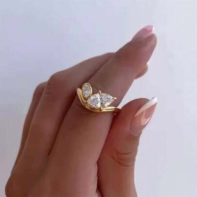 VKHK 1 Stück luxuriöser Zirkonia-verzierter offener Ring, geeignet für den täglichen Gebrauch und Hochzeitstragen von Frauen, Geschenk
