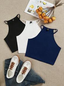 Set de 3 tops de camiseta sin mangas casuales y sencillos para mujer, adecuados para el verano - Multicolor 13 - Ver 1