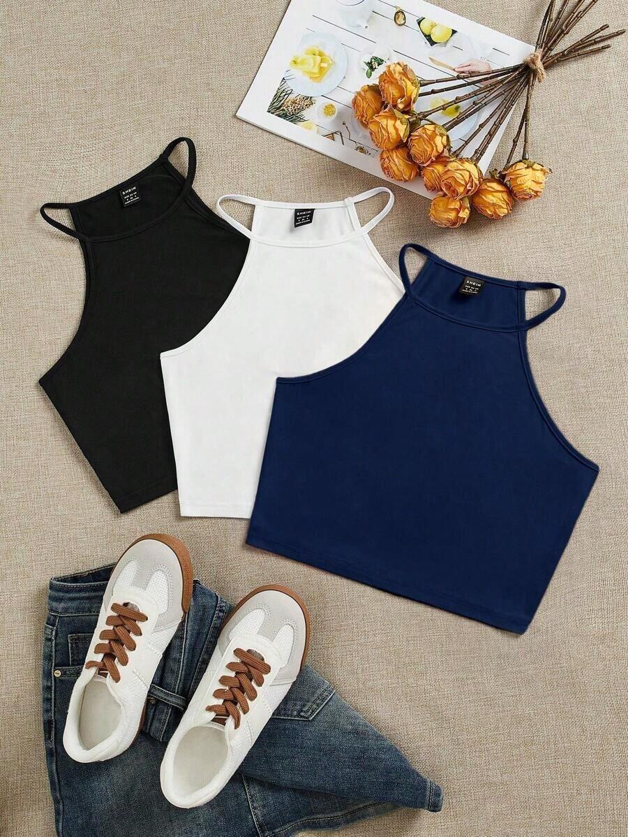 Set de 3 tops de camiseta sin mangas casuales y sencillos para mujer, adecuados para el verano - Multicolor 13 - Ver 1
