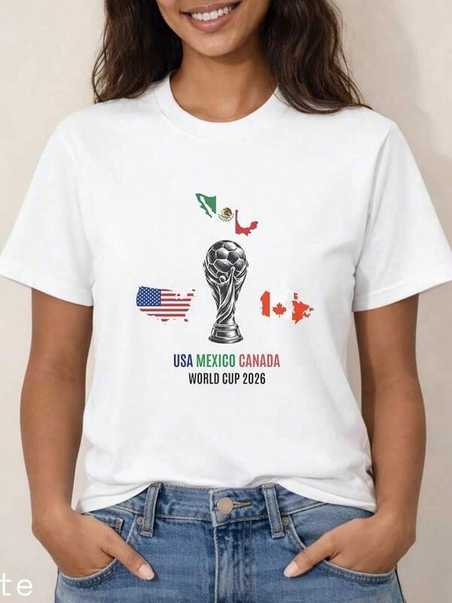 Camiseta unisex de algodón puro,2026MundoCopaCamisaparaAficionadosdeElEE. UU. México,YCanadá, playerasdemujertopsdemujerblusascasualesparadamablusasparamujerblusascasualesparaDama, DeportivoEstilo,Al aire libreActividades, SuavesAlgodón,InformalDiarioRopa, CreativoDiseño,Al aire libreJugar - Negro - Ver 1
