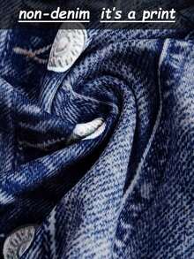 Top sin tirantes con efecto de denim, tela tejida estampada - Azul marino - Ver 8