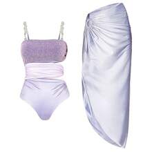 2026 New Swimsuit With Fine Shimmer And High-End Feel, Hollowed-Out Design, Beach Vacation Swimsuit With Wrap Skirt Set - Purple Set - View 7