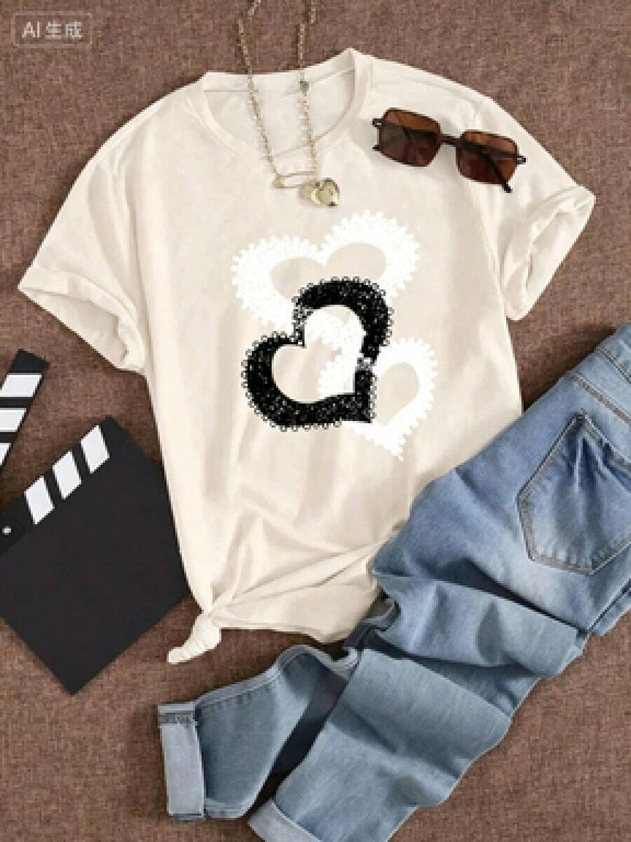 Camisetas estampadas de cuello redondo para verano (los pantalones son solo sugerencias de estilo) son holgadas y no realzan la figura, y el tejido es delgado y no abulta. Confeccionado con telas suaves, transpirables y amigables con la piel, ofrece comodidad en la parte superior del cuerpo y evita la sensación de sudoración, con un diseño de estampado clásico y sencillo, adecuado para el uso diario, ir de compras y para el tiempo libre, con los mismos modelos básicos y versátiles para hombres y mujeres, muy adecuado para ocasiones como el Día del Trabajo y el Día de la Independencia de México, y fácil de usar durante todo el año. - Beis - Ver 1