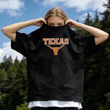 Women's Summer Clothing, Soft And Casual Cotton T-Shirt With Round Neck, Printed With The Texas Longhorn Logo. White. - 黑色 - 查看 1