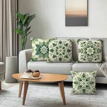 4件套绿色几何曼陀罗图案蜜桃绒单面印花抱枕套，100%涤纶，适用于客厅、沙发、卧室装饰，仅含抱枕套，尺寸：40x40厘米/45x45厘米/50x50厘米 - 多色 11 - 查看 5