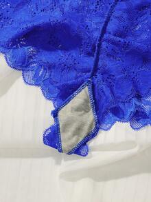 1 Set Women's Longline Wireless Lace Embroidered Floral Bra Set - Blue - View 7