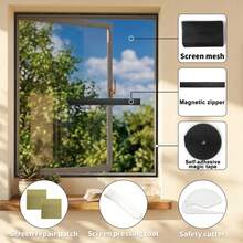 Upgraded Version, Optional 1 Or 3 Magnetic Zipper + Screen Mesh. Self-Adhesive Design, No Drilling Required, No Damage To Window Frame. Built-In Magnetic Auto-Closing Function, No Need To Remove Original Screen, Easy Window Opening And Closing. - 1m * 1.3m - View 2