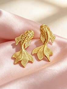 1 Pair Petite Elegant Cute Metal Fish Stud Earrings, Suitable For Women On Holidays, Birthdays, Dates, Parties, Vacations, Daily Commute - Fish - View 10