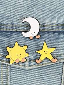 3pcs Cartoon Sun, Moon & Star Enamel Brooch, Fairytale Cute Anthropomorphic Sun, Moon & Star Design Fashion Accessory, Gift For Friends - Multicolor - View 5