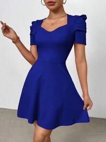 Vestido romántico de manga corta para mujeres para fiestas de verano, vacaciones y el trabajo - azul real - Ver 7