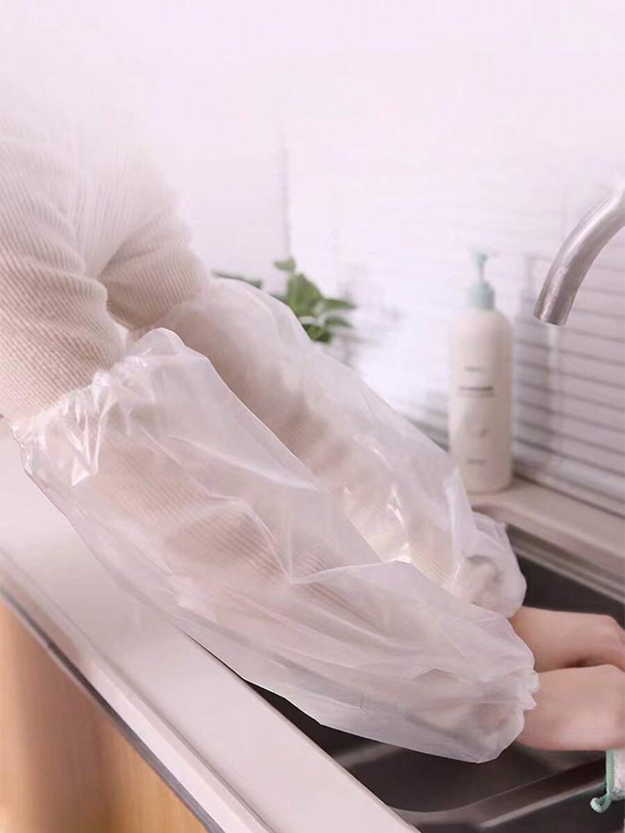 50/100pcs Disposable Transparent Sleeve Covers, PE Material, Waterproof And Oil-Proof, Elastic Cuff, For Household Chores, Kitchen, Catering, Hair Dyeing, Manicure, Office, Waterproof, Oil-Proof, Dirt-Proof, Disposable For Hygiene