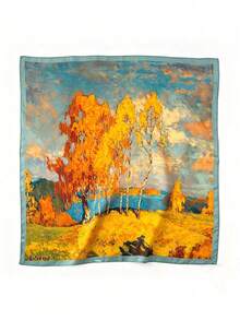 1pc Silk-Feel Printed Scarf/Headband/Hair Tie, Fashionable Versatile Small Neckerchief For Daily Use - Multicolor - View 3