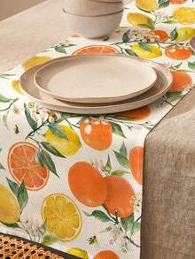 1pc Fruit Pattern Printed Table Runner, 4pcs Fruit Pattern Printed Placemats, Suitable For Holidays, Parties, Birthdays, Dinners, Kitchen & Dining Room Decor, Applicable For All Seasons, Home Textile Decoration - Multicolor - View 16