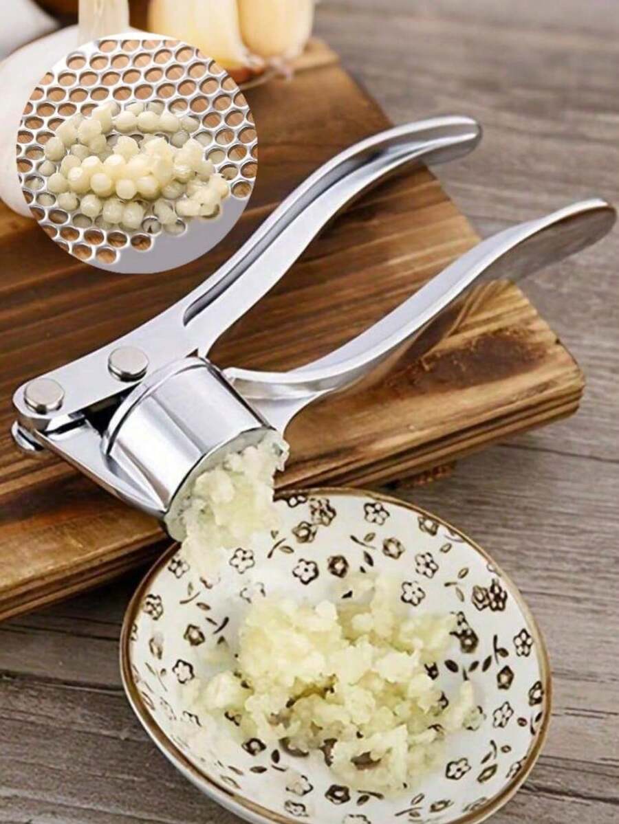3-In-1 Stainless Steel Manual Garlic Press, Multi-Functional Kitchen Garlic Press, Garlic Paste Press Tool, Garlic Press Machine, Kitchen Accessory. Functions: Garlic Press + Nut Opener + Bottle Cap Opener, Compact And Durable Garlic And Ginger Grinder. - Silver - View 1