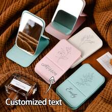 1pc Personalized Mini Portable Makeup Mirror, Wedding Favor Gift, Bridesmaid Gift, Foldable Cosmetic Mirror With Custom Birth Flower - Multicolor - View 2