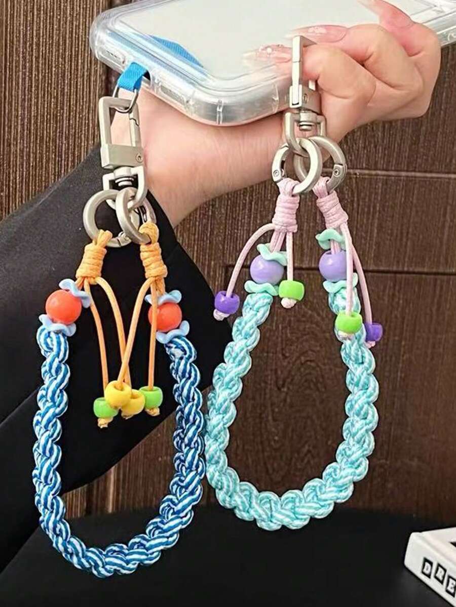 1pc Handmade Phone Lanyard, Crossbody Chain Strap - Multicolor - View 1