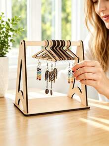 1pc Wooden Earring Storage Rack, Mini Hook Design Jewelry Organizer, For Storing Earrings And Necklaces, Cute Desktop Display Stand, Women's Room Decor And Gift, Hanging Jewelry Storage Rack - Multicolor - View 1