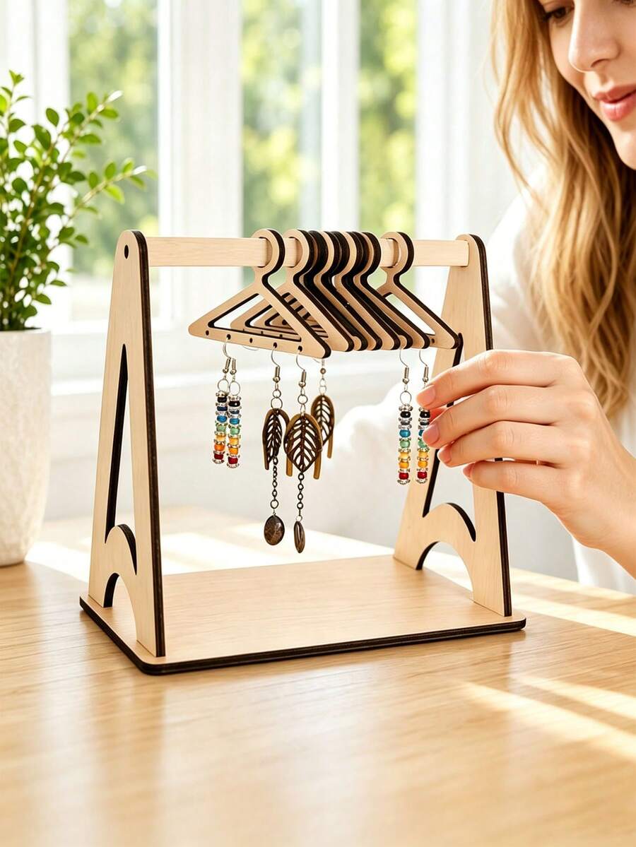 1pc Wooden Earring Storage Rack, Mini Hook Design Jewelry Organizer, For Storing Earrings And Necklaces, Cute Desktop Display Stand, Women's Room Decor And Gift, Hanging Jewelry Storage Rack - Multicolor - View 1