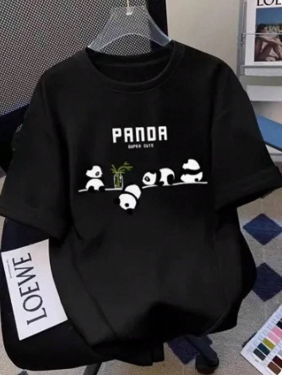 Camiseta con estampado de camisa casual para mujer, manga corta y cuello redondo, moda urbana local de primavera/verano camiseta unisex. VFRO - Negro - Ver 1