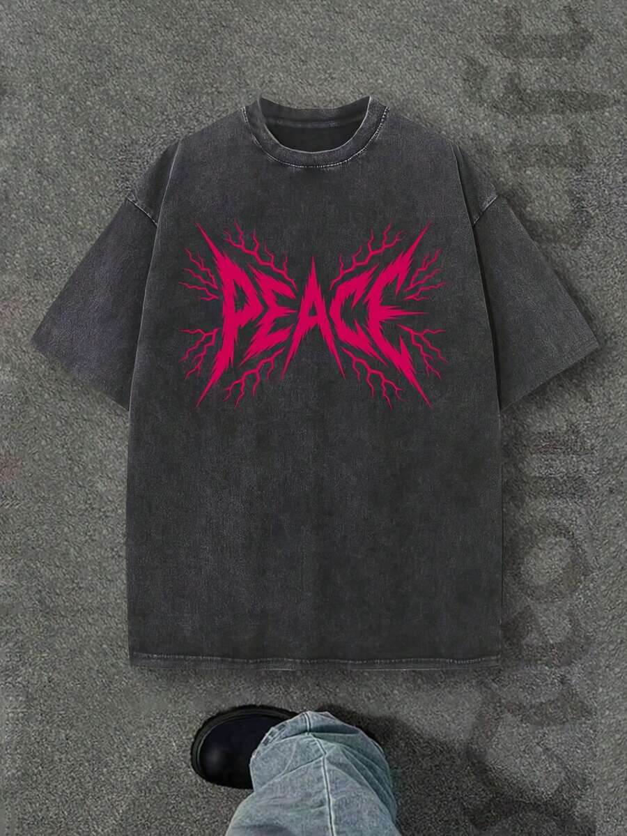 Camiseta casual vintage cómoda y lavada para mujer, camiseta de manga corta con cuello redondo,% algodón lavado y versátil para hombre, adecuada para uso diario y atuendos de, estilo unisex. - Negro - Ver 1