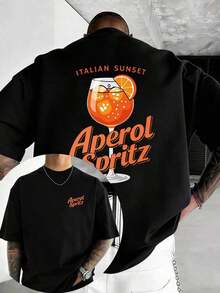 Men's Summer Fashion T-Shirt, Double-Sided "Italian Sunset Aperol Spritz" Print T-Shirt, High-Quality 100% Pure Cotton Short-Sleeve T-Shirt, Unisex Italian Retro Style Holiday T-Shirt, Soft And Breathable, Suitable For Casual Daily Outdoor Wear, Holiday Gifts, Best Gift For Your Boyfriend, Gift For Men. - 黑色 - 查看 7