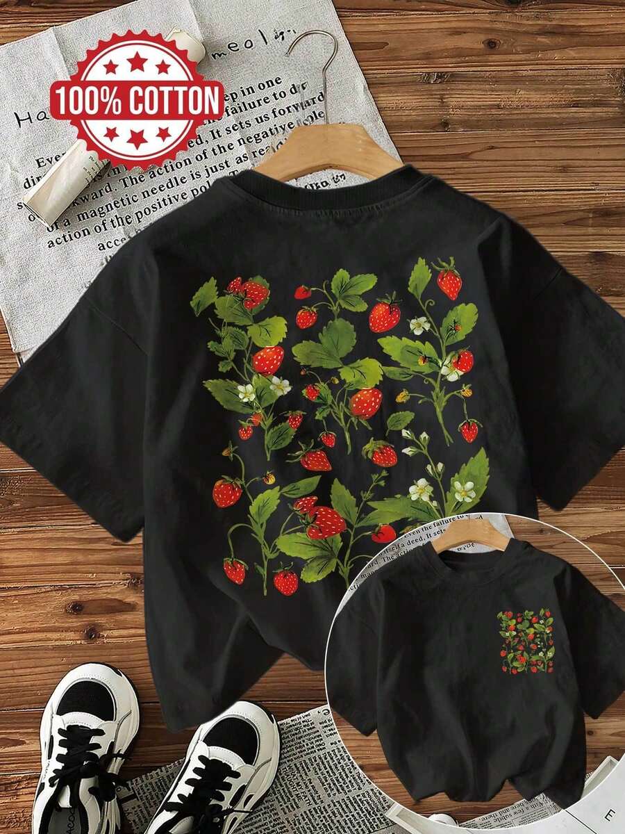 Limited Edition Graphic Print T-Shirt, Short Sleeves, Round Neck, Casual Top For Summer And Spring, Women's Clothing, Lightweight Cotton. - 黑色 - 查看 1