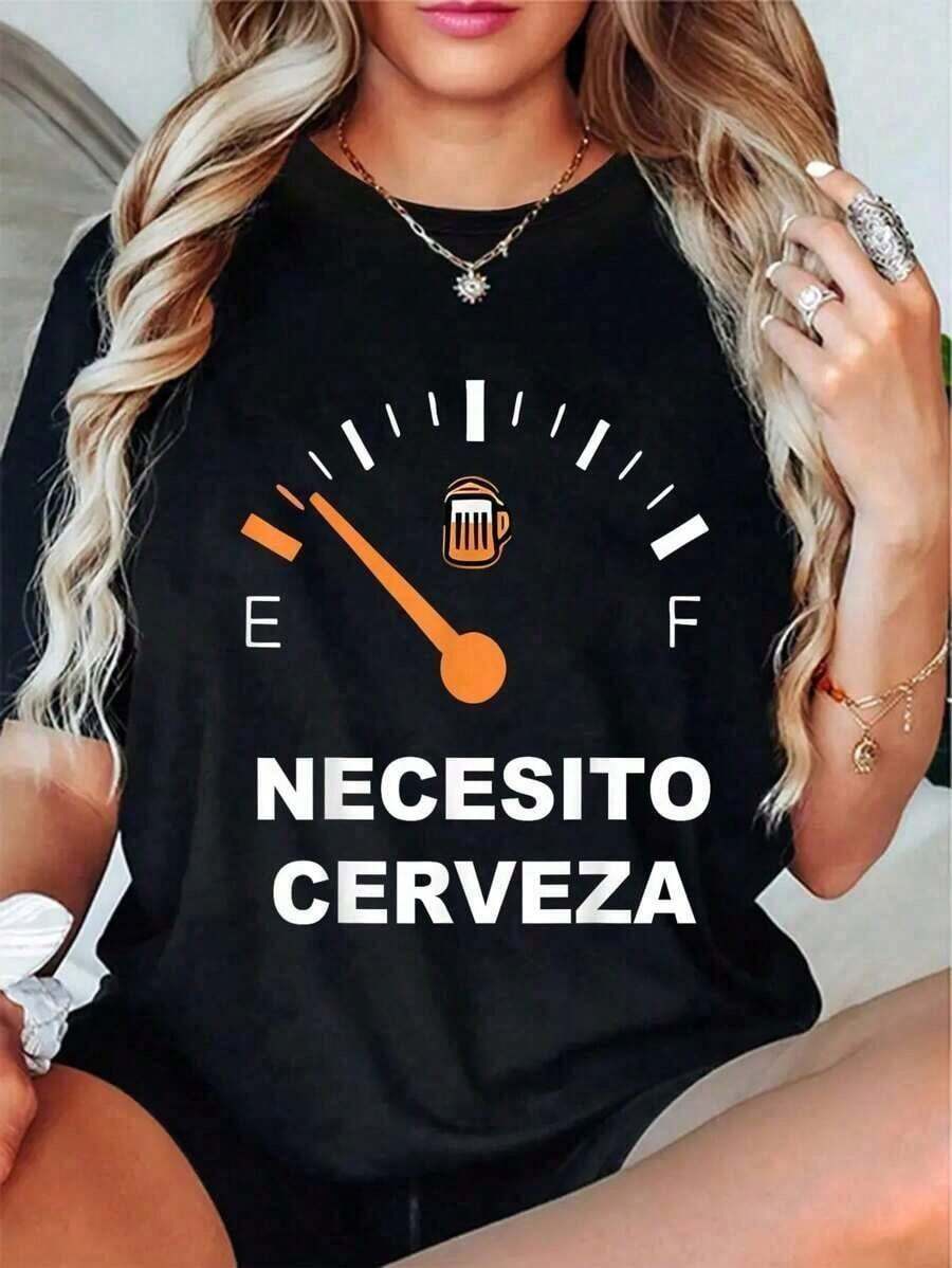 Ropa Curvy En Oferta Y 1 PcsNecesito Cerveza T-Shirt Round Neck Short Sleeve T-Shirt Women'S Men'S Graphic Tee Casual Tops 100% AlgodóN, Camiseta Gruesa De AlgodóN De 220 G Para Mujer180G 100% CottonCamisetas Para Mujer Y2K - Negro - Ver 1