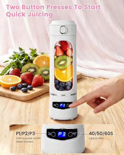 Cordless Portable Blender, USB Rechargeable Personal Juicer Cup, Suitable For Smoothies And Milkshakes, 20 Oz/600 Ml Large Capacity, 1200 MAh Battery, 22,000 Rpm High-Speed Blades, Digital Display, Easy To Clean, Suitable For Travel, Office, Picnics, Summer Essential And Holiday Gift.