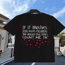 Camiseta exclusiva para el Día de la Independencia de la Mujer y el Día del Padre con estampado de temática de crímenes reales, colección de compras navide?as, estilo urbano, gráficos de dibujos animados, tejido transpirable, cuello redondo, perfecta para las compras navide?as. - Negro - Ver 1